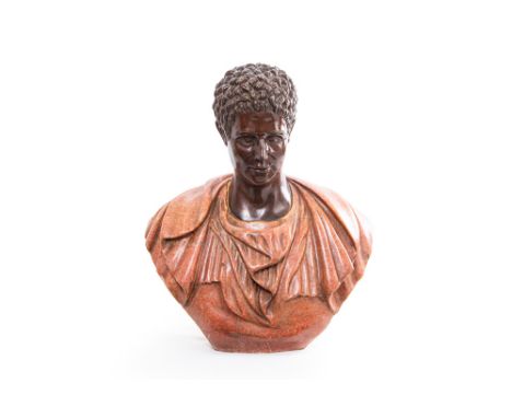 antique Italian ("Grand Tour") sculpture in marble and bronze representing the bust of a Roman gentleman || Antieke Italiaans