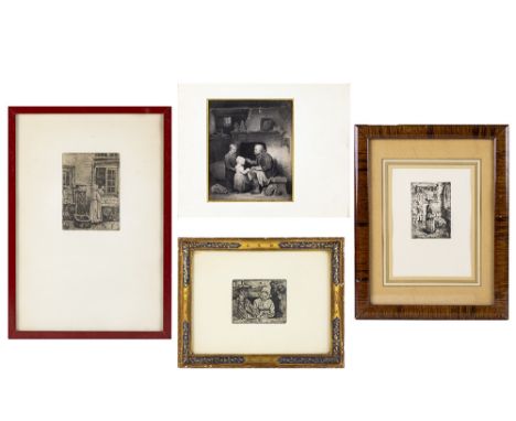 DE BRAEKELEER HENRI (1840 - 1888) lot (4) with three etchings and a lithograph of whom three are plate signed Henri De Braeke