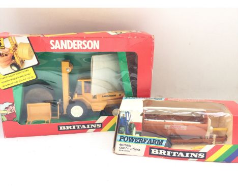 A Boxed Britains Sanderson Rough Terrain Forklift #9513 and a Howard Rotary Manure Spreader #9342.