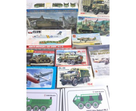 A Collection of Boxed Model Kits Including Hobby Boss. Airfix. iCM and S&M Models.