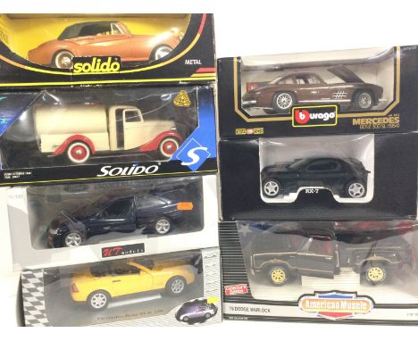 A Collection of Boxed 1:18 Scale Diecast including American Mussle. Burgos. Solido. Maisto Etc.