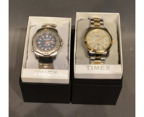 A Timex Reef Gear Stainless Steel Cased Gentleman's Wristwatch, together with another Timex bi-metal gentleman's wristwatch 