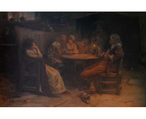 Robert Payton Reid, 1859-1945, The Last Throw, Tavern Interior with Figures around a Table Playing Dice, oil on canvas, signe