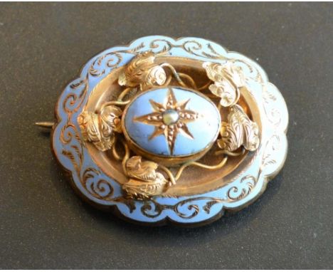 A 19th Century Oval Enamel and Pearl Set Brooch 