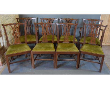 A Set of Eight Late 19th/Early 20th Century Mahogany Chippendale Style Dining Chairs, each with a carved splat back above a d