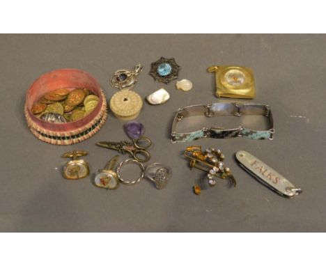 A Silver and Enamel Panel Bracelet, together with a King's Deluxe Fob Watch and a small collection of costume jewellery to in
