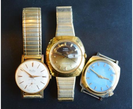 A Timex Automatic Gold Plated Gentleman's Wristwatch, together with another similar gentleman's wristwatch by Mudu and anothe