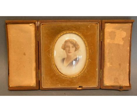 An Edwardian Oval Portrait Miniature within leather case 