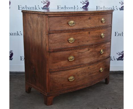 Mahogany bowfront chest of drawers, 19th Century, four graduated drawers, on bracket feet, 104cm high x 109cm wide x 59cm dee
