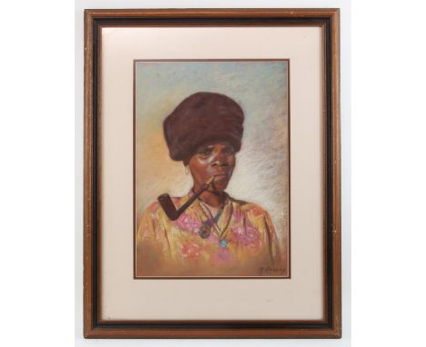 M. Ramsay (South African, twentieth century), portrait of a lady smoking a pipe, pastel, 46 x 33cm, framed and glazed.