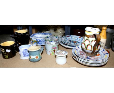 Mixed collection of porcelain and pottery, comprise four French faience dishes, Nevers, depicting various scenes, together wi