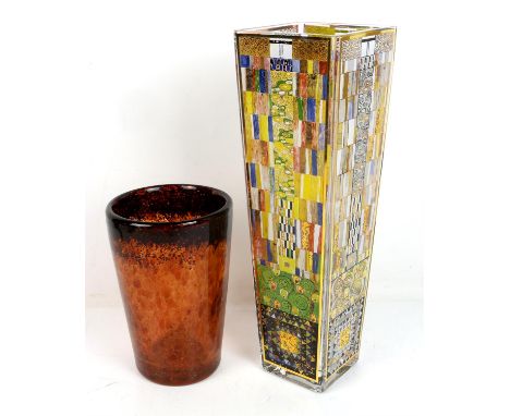 Goebel Artis Orbis Gustav Klimt vase, and an Art Glass vase with mottled orange decoration, (2),