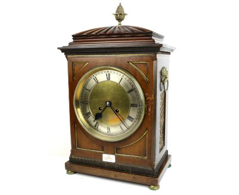 Early 19th century mahogany bracket clock case with later movement and dial, 28cm x 18cm x 50cm