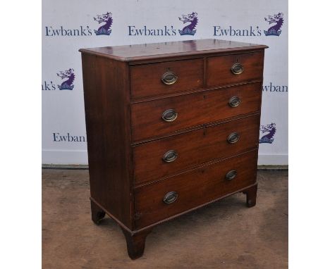 Mid 19th century mahogany chest, two small over three long drawers on bracket feet, H100cm x D45 x W95