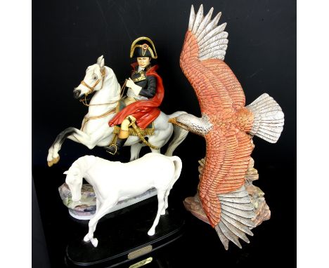 Large unmarked china Golden Eagle, Pair of resin storks, Royal Doulton matt, white horse " Spirit of Youth " together with a 