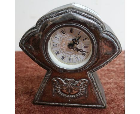 Small German made desk clock with silver hallmarked panel to the front (13cm high) 