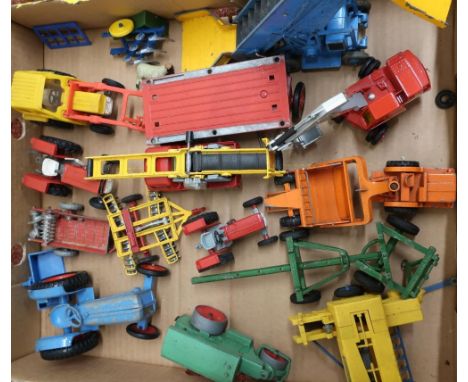 Selection of various vintage die-cast agricultural vehicles including Meccano, Crescent Toys tractor,  Dinky etc 