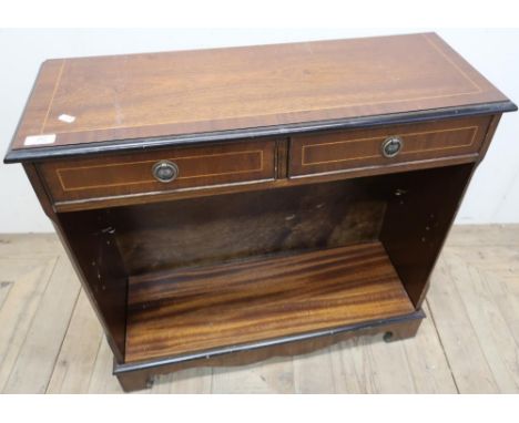 Mahogany side cabinet with two drawers above open base with single shelf (76cm x 28cm x 72cm) 