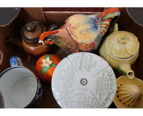 Selection of various kitchenalia including Grimwade's Quick Cooker, Carltonware, teapots, preserve pots etc 