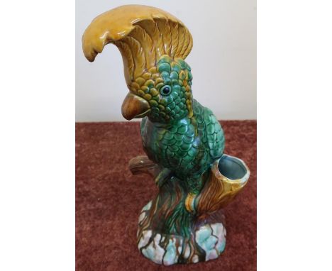 Majolica style ceramic figure of a cockatoo/parrot (31cm high) 