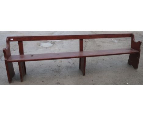 Stained pine rustic pew type bench (width 266cm) 