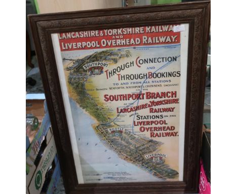 Framed and mounted print of a railway poster for Lancashire and Yorkshire Railway and Liverpool Overhead railway (67cm x 89cm