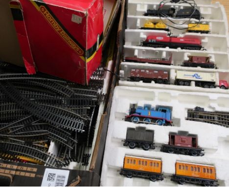 Part Hornby Thomas The Tank Engine set, Lima LMS part freight set, a selection of track, track plans, etc 