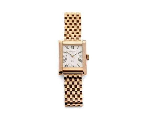 Rotary 'Gold" 9ct gentemans wristwatch. Swiss Made quartz date movement. On a 9ct fully hallmarked gold bracelet. Rectangular