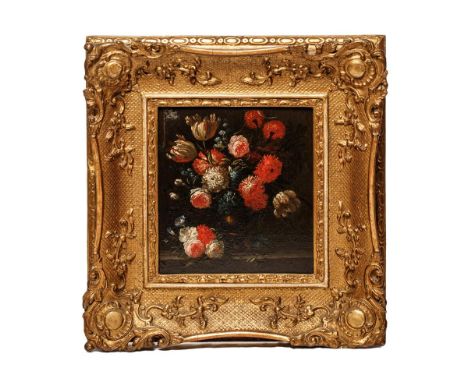 Oil on oak panel in gilt frame. Early 19th century. Indistinct signature to verso Germanic script. 36cm x 36cm.  Possible rep
