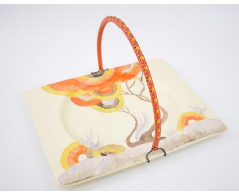 Bizarre by Clarice Cliff rectangular serving dish with looping handle, in the Rhodanthe pattern, 27cm x 21.5cm.  In good cond