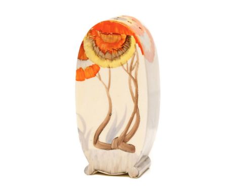 Clarice Cliff Bon Jour shape sugar sifter in the Rhodanthe pattern, with stylized tree decoration, 12cm tall, printed marks t