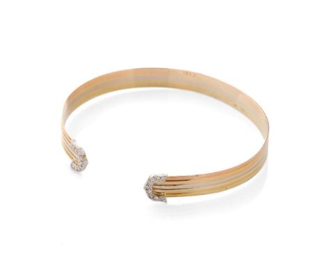 Vintage 18ct gold Cartier trilogy cuff bangle, with original marks and import hallmarks for 1990, 13.2 grams, 6.5cm wide.  Ge