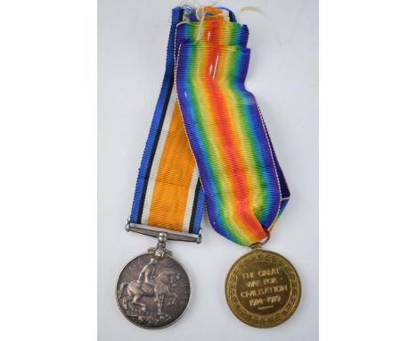 World War One pair of medals to include silver 1914-1918 medal and 'The Great War for Civilisation' medal, both with ribbons,