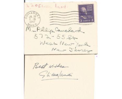 Elissa Landi signed card. Actress. Signed on vintage 3 x 2 inch cream card. Comes with original mailing envelope dated 1947. 