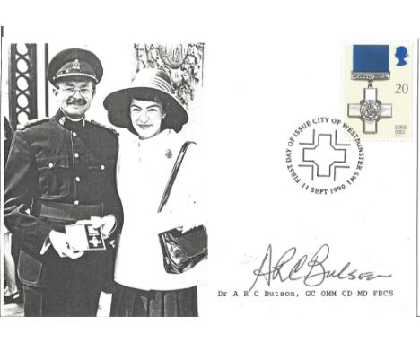 Dr A. R. C Butson GC signed GC commemorative FDC PM City of Westminster SW1 11th Sept 1990. Colonel Arthur Richard Cecil Buts