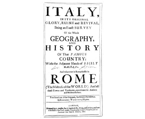 Schottus, Franciscus. Italy, in Its Original Glory, Ruine and Revival, Being an Exact Survey of the Whole Geography, and Hist