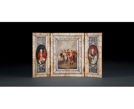 Triptychon mit Darstellung von König Georg III von England und Königin CharlotteEnde 19. Jahrhundert40 x 63 cmDreiteiliger Ra