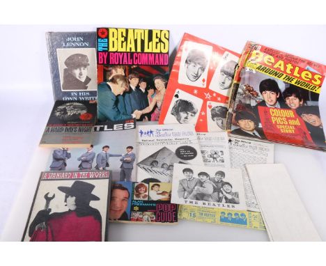Beatles ephemera to include Shea Stadium August 15th 1965 unused ticket, ticket is yellow and blue, Beatles Fan Club booklets