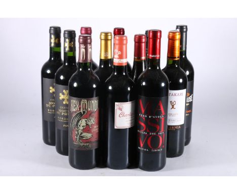 Twelve bottles of red wine to include two bottles of Chateau Moulin Du Prieur 2020 Bordeaux 75cl 14.5% abv. Rex Mundi Shiraz 