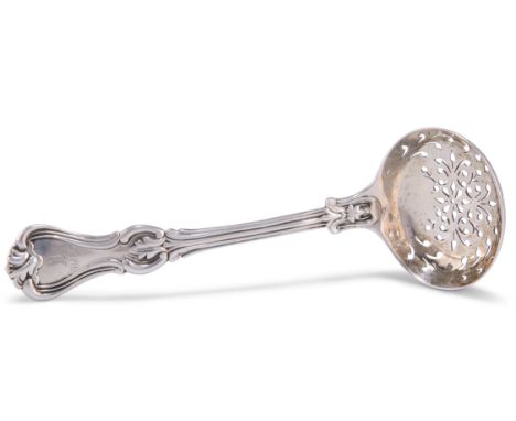 AN EARLY VICTORIAN SILVER SIFTING LADLE,&nbsp;by&nbsp;Samuel Hayne &amp; Dudley Cater, London 1842, Kings pattern, engraved w