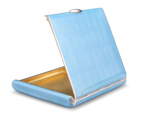 A CONTINENTAL SILVER AND BLUE ENAMEL CIGARETTE CASE,&nbsp;possibly German, 935 standard, rounded rectangular, the whole with 