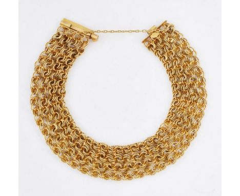 A MESH LINK BRACELET, of fancy articulated links. Marked '18K', 20cm by 1.5cm, 24.2 gramsCONDITION REPORTLight surface wear. 