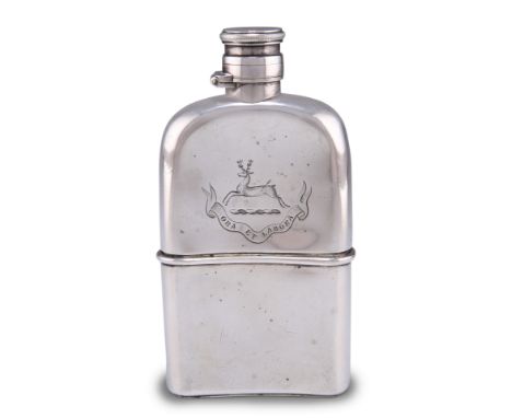 A VICTORIAN SILVER HIP FLASK,&nbsp;by&nbsp;George Aldwinckle, London 1876, rounded rectangular form with twist and hinged top