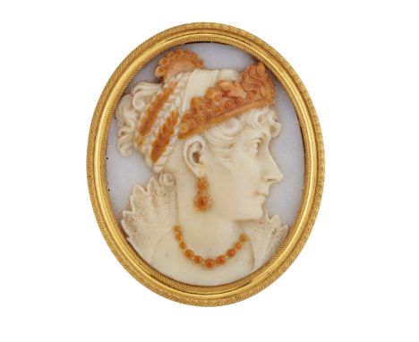 A GLASS CAMEO PORTRAIT, POSSIBLY DEPICTING EMPRESS JOSEPHINE OF FRANCE, in a gilt-metal frame. 8.5cm by 7cmCONDITION REPORTSo