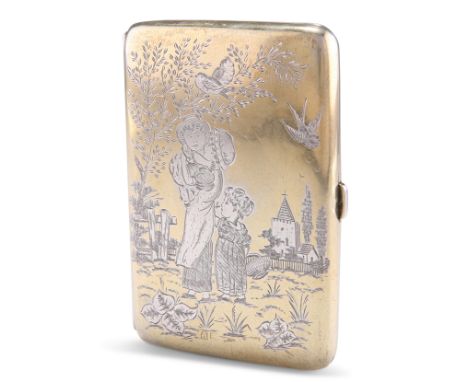 A VICTORIAN SILVER-GILT CASE,&nbsp;by Sampson Mordan &amp; Co,&nbsp;London 1890,&nbsp;the front and reverse engraved with sce