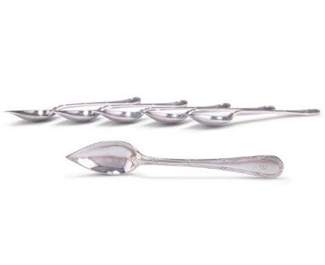 A SET OF SIX GEORGE V SILVER GRAPEFRUIT SPOONS,&nbsp;by William Hutton &amp; Sons Ltd, Sheffield 1929 and 1931, with double c
