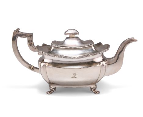 A GEORGE III IRISH SILVER TEAPOT,&nbsp;by&nbsp;Richard Sawyer, Dublin 1814, of large proportions, of shaped rectangular form 