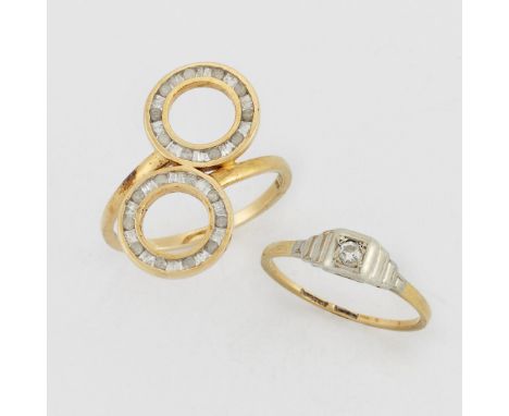 TWO DIAMOND RINGS,&nbsp;including&nbsp;A SOLITAIRE DIAMOND RING, a round brilliant-cut diamond in a stepped setting, marked '