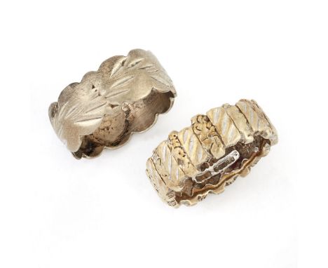 TWO 9 CARAT GOLD RINGS,&nbsp;including&nbsp;A BI-COLOUR GOLD TEXTURED BAND RING, hallmarked London 1971, ring size N; and A 9
