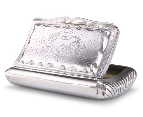 A 19TH CENTURY DUTCH SILVER SNUFF BOX, marks indistinct, rounded rectangular, shaped for the pocket, with reeded ends and eng